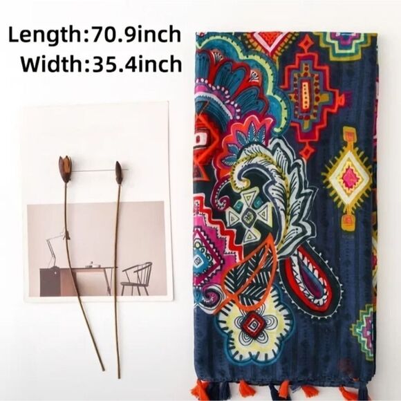 PAISLEY Tribal scarf boho Tassel wrap Shawl - Picture 4 of 5